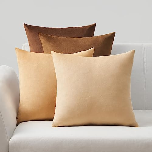 Topfinel Kissenbezug 40x40 braun Samt 4er Set Kissenbezüge Kissenhülle sofakissen dekokissen Zierkissen deko für Sofa Schlafzimmer Wohnzimmer flauschig Farbverlauf