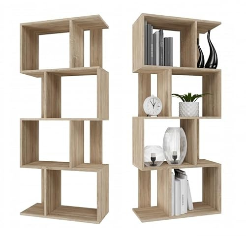 CDF Regal Bücherregal 4 Ebenen modern offen modular kombinierbar 30-cm Tiefe stabile 16-mm Konstruktion für Wohnzimmer Büro Kinderzimmer Aufbewahrung Bücher - Eiche Sonoma