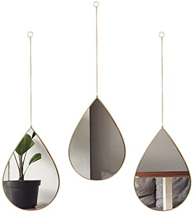 DECANIT Gold Spiegel für Wanddekoration Teardrop Spiegel für Wohnzimmer Dekor & Wohnkultur, 3 Stück