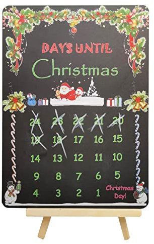 Nupaque Weihnachts-Countdown-Kalender, wiederverwendbarer Kreidetafel-Kalender, Countdown-Schild, 2-in-1, Holz, doppelseitiger Weihnachts-Countdown-Kalender für Kinder und Erwachsene