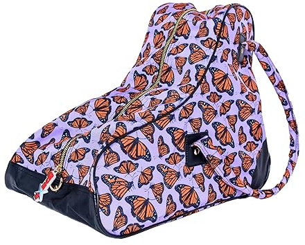LENEXA Nylon Roller Skate Bag | Shoulder Strap and Handles and Reinforced Bottom Fits Quad Skates to Men's 12 | Butterfly