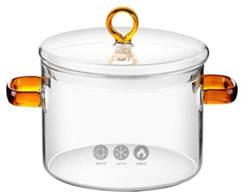 Healvian Glas Kochtopf 1500ml Klarer Simmertopf aus Hochborosilikat Glas mit Doppelgriff und Deckel Geeignet für Milch und Babynahrung bei Familienfeiern