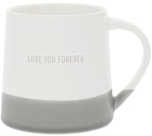 Pavilion Gift Company - Love You Forever - 17oz Organic Shaped Gray Dipped Stamped Letter Novelty Coffee Mug Tea Cup Wife Girlfriend Fiancee Boyfriend Husband Fiance Anniversary Neutral Modern Present