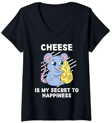 Donna Cute Mice Cheese è il mio segreto per i topi della felicità Maglietta con Collo a V
