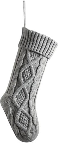 Hixingo Weihnachtsstrumpf Personalisiert, Große Klassische Gestrickt Einfarbig Passend Nikolausstrumpf, Weihnachtssocken zum Aufhängen und Befüllen Kamin Weihnachtsbaum Deko (4 Stück,grau)