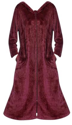 AMDOLE Leichter Bademantel in Übergröße vorne, volle Länge, Flanell-Fleece-Bademantel, Winter, warm, Hausmantel, Nachthemd, Nachtwäsche, Pyjama, Damen, Übergröße, lange Bademäntel, rot, M