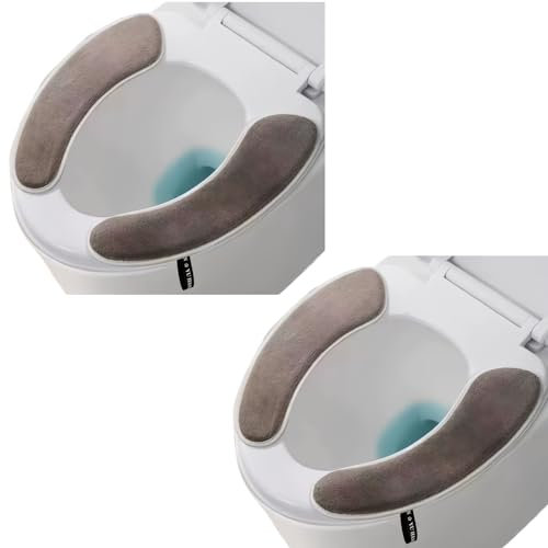 2Pairs Plush Warm Thick Padded Toilet Seat Cover Mat Non Slip Soft Toilet Seat Cushion Washable Bathroom Warmer with Self-Adhesive Tape