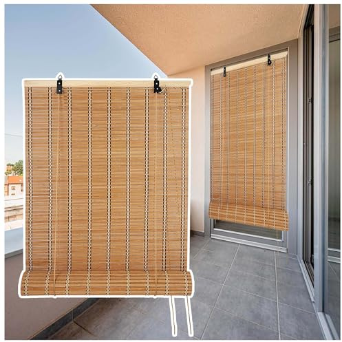 Bambus Rollo Mit Lifter, Anti-Uv Bambus Retro Bambusrollo, Sichtschutz Natürlich Bambusvorhang, 45-160cm Breit 60-340cm Hoch Anpassbar, Balkontrennwand, Für Außen/Innen/Balkon/Terrasse ( Size : 80x150
