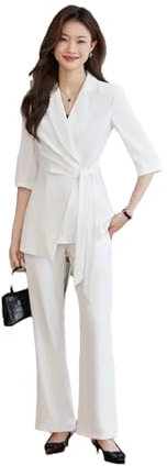 Eleganter OL Arbeitsanzug Für Damen Solider Blazer Und Hose Mit Weitem Bein 2 Teilig Urbane Trainingsanzüge Büro Outfits White Coat and Pants XL
