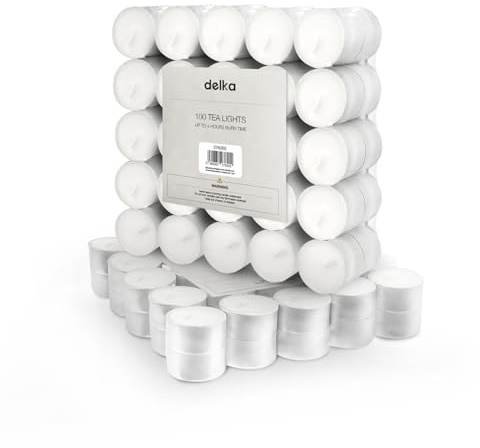 delka Lot de 100 bougies chauffe-plat de 4 heures, longue durée de combustion, non parfumées – Blanc