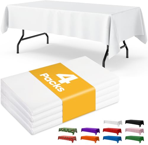 Niuara White Plastic Table Cloth - 4 Pack 54 × 108 Rectangle Disposable Tablecloths for 6FT Tables, Table Cover for Party, Holiday & Gathering Use