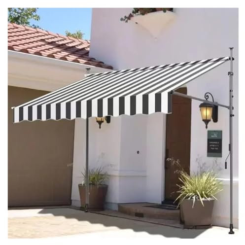 DIY Patio Clamp Markise Terrassenüberdachung, Markise, kein Bedarf, faltbares Teleskopdach, Gartenbalkondach im Freien, Sonnenschirm, Pergola, Schattenschutz, einziehbar(Gray Stripe)