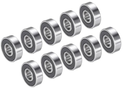 PATIKIL 8x22x7mm Skateboard Bearing, 10 Pack 608-2RS Steel Ball Bearings Double Rubber Sealed Shielded Miniature for Scooters Roller Skates, Silver&Black