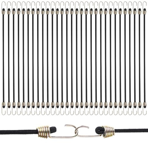 30 Stück Expander mit Haken Expander und Gepäckgurte Bungee Cord mit Haken Gepäckgurte mit Haken Gummischnüre mit Haken für Motorrad Möbel Fahrrad Auto Schwarz