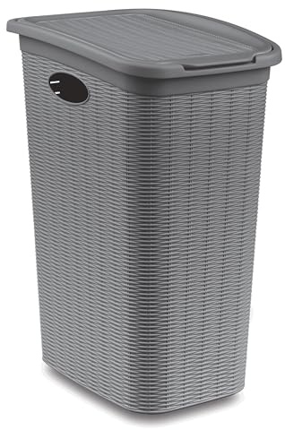 2x Wäschekorb 36L schmal Hellgrau Rattanoptik Deckel 39x29x54cm Kunststoff