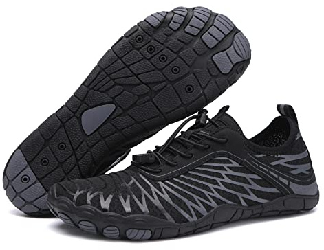 EWUHA Barefoot Shoes Womens Mens Footwear for Walking Hiking with Wide Toe Box,Healthy & Non-Slip,Breathable Barefoot Vitality Water Shoes for Beach Pool Swim Outdoor (Unisex) Black