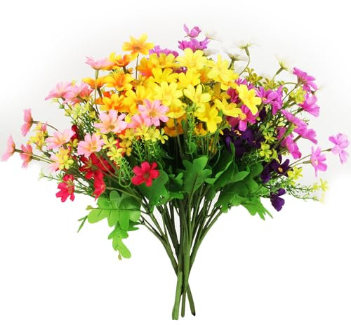 Decorative Artificial Flowers for Decoration, 6 Bundles Faux Flowers, Artificial Fake Flowers, Plastic Silk Artificial Daisy Flowers for Indoor Outdoor Graves Garden Table Centerpiece Decorations