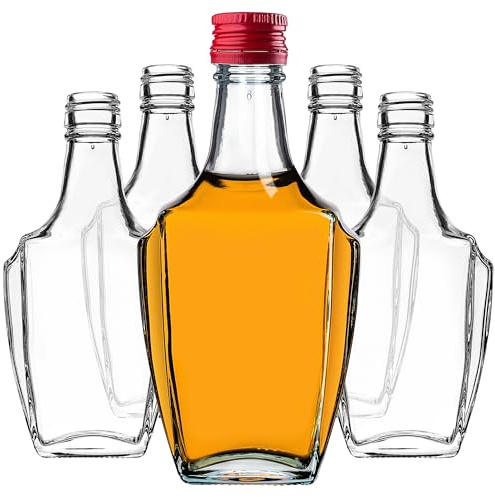 KADAX 10er Set Glasflaschen 250ml mit Schraubverschluss Rot – Leere kleine Flaschen zum Befüllen für Likör, Schnaps, Öl, Essig & Sirup, Glass Bottles, Refillable