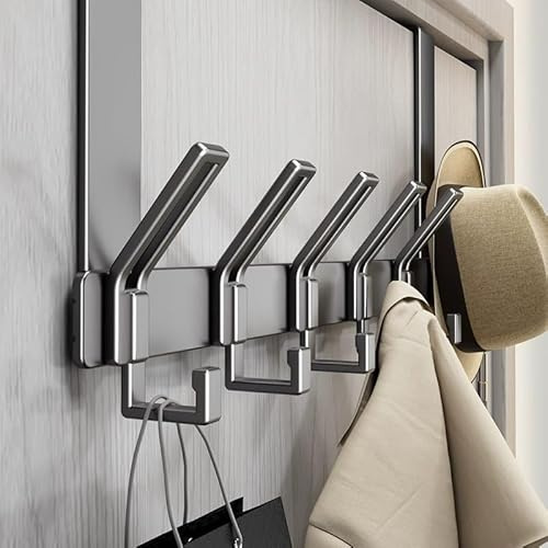 GLDFYYDS Türgarderobe, 6 Haken über der Tür, Türfalz bis zu 4,5 cm, platzsparender Türhaken-Organizer für Bad, Flur, Küche, ohne Bohren (Grau)