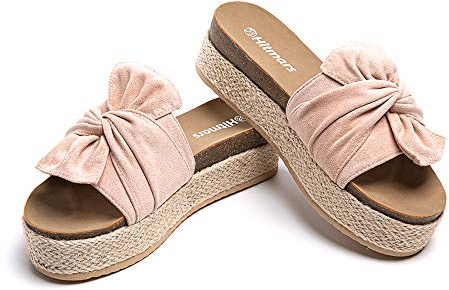 Ciabatte Donna Estive Zeppa Sandali Espadrillas Punta Aperta Sabot con Tacco Piattaforma Spiaggia Scarpe Pantofole Eleganti Beige 38 EU