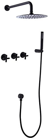 Grifo Mezclador baño, Mezclador Ducha Negro, Juego Ducha Empotrado para baño, Cabezal Ducha, Manguera y Soporte