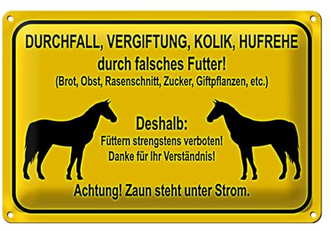 Warnschild Pferde | Füttern verboten | Zaun unter Strom | Außenbereich | 18 cm x 12 cm