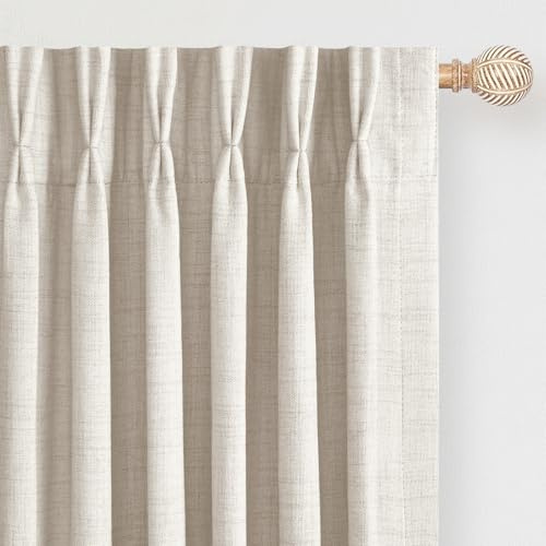 DEFYNEE Pinch Pleated Curtain, Blackout Curtains for Bedroom, Linen-Look Thermal Insulated, with Back Tab & Hooks, Curtains for Living Room, Office, 2 Panels,40x96,Cream