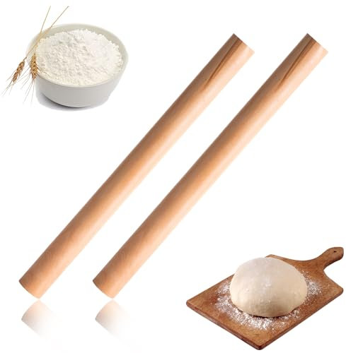 2-Pack Rolling Pin, Wooden Rolling Pin & Baking Tools – 30CM Solid Beechwood Dough Rollers for Home Bakers, Pastry, Cookies (2.7cm Diameter, Non-Slip Grip)