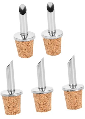 TOPPERFUN 5 Piezas Vertedores para Botellas de Aceite y Tapones de Corcho de Acero Inoxidable Boquilla Inclinada, Cierre Hermético y Diseño Multiusos para Cocina y Comedor