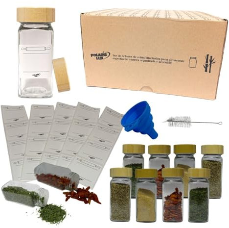 POLARIS LUX Botes Especias Cristal- Tarros de Cristal con Tapa, Especieros para Cocina, Bote especias Cristal, Especiarias, Bote con Tapa