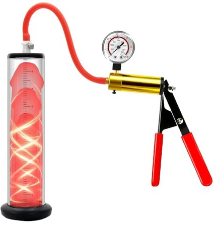 Tabuy Male Penis Pump Manual Penis Pumps,Metal Handle Dick Pump with Pressure Gauge Sex Toys, Adult Toys Training for Men Stronger Bigger Long-Lasting Erection (1.75 inch x 9 inch)