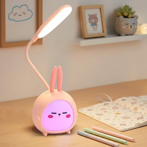 Nzkeuf Lampada da Scrivania per Bambini, Lampada da Scrivania Bambina per Lettori di Notte, E-Reader, Bambino, Studio, USB Ricaricabile, Rosa [Classe di efficienza energetica A]