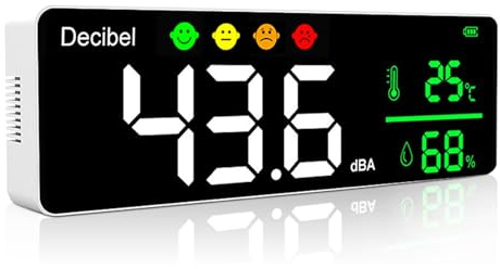Misuratore di livello sonoro in decibel, display a LED, misuratore di rumore, temperatura e umidità con indicatore di allarme(℃)