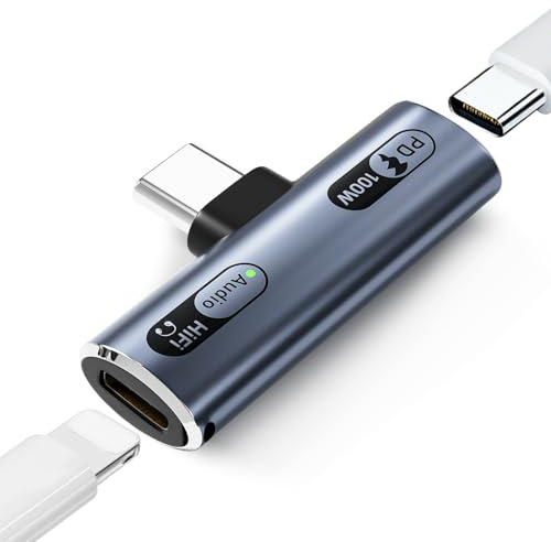 IVIVTOR USB-C to Light-ning Headphone Adapter – 2 in 1 Light-ning Audio Adapter & 100W Fast Charging for Type-C Devices such as Laptops Tablets Smartphones – Grey