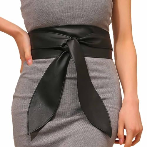 Beautriy Black Obi Belt Wide Leather Wrap Belts Fashion Corset Belt Accessories for Women (Black)