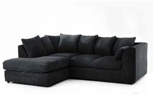 Dylan Jumbo Cord Left/Right Corner Sofa Set (Black, Left Hand)