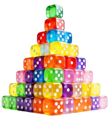 Dice - 50Pcs Translucent 6 Sided Acrylic Dice Set, 10 Vibrant Colours with Rounded Edges, Ideal for Board Games, Maths Teaching, Family Game Nights & Party Activities