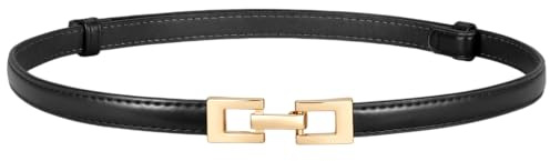 Aribliseza Dünner Gürtel Damen, Schmaler Leder Gürtel für Damen, Verstellbarer Casual Office Gürtel für Kleider & Jeans, Goldener Schnallen Gürtel in mehreren Farben