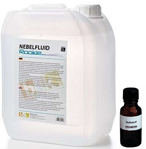 5 Liter DJPower Nebelfluid ROOKIE + 30 ml Duftstoff Erdbeere, Smoke-Fluid, Nebel-Fluid-Flüssigkeit für Nebelmaschine