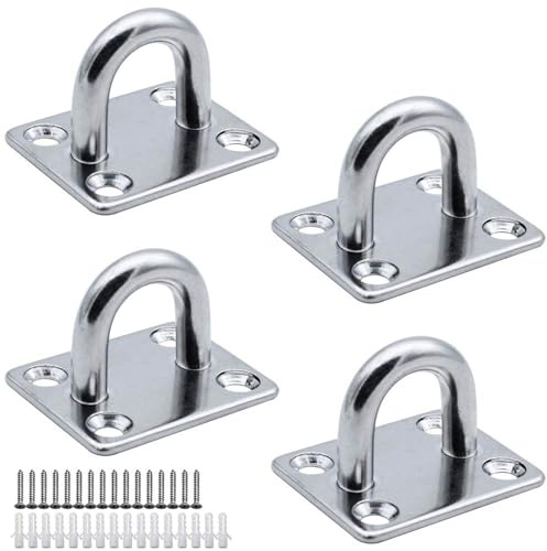 MZMing 4pcs M6 Gancio per Piastra Acciaio Inossidabile 304 4 Fori Max 120kg | Piastra ad occhiello per impieghi gravosi con gancio ad anello a forma di U per tenda a vela Ganci per Parete a Soffitto
