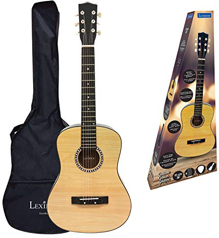 Lexibook, Akustikgitarre aus Holz, 36'' lang, inklusive Lernanleitung, 6 Nylonsaiten, inklusive Tragetasche, Holz/Schwarz, K2200