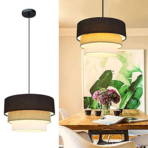 Depuley Lampadario a Sospensione a LED Elegante, E27 Lampada a Sospensione con Paralume in Tessuto, Design Moderno, con Cavo Regolabile, per Soggiorno, Camera, Sala da Pranzo