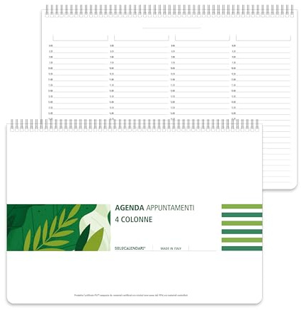 Agenda Parrucchieri, Saloni di Bellezza, Estetiste e Spa per APPUNTAMENTI - SPIRALATA ed ECOLOGICA Certificata FSC® Mix Credit - A4-21x29,7 cm (4 COLONNE)
