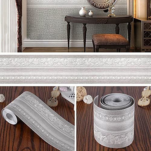 HBOS Selbstklebende Bordüre Wandtattoo 3D PVC 10cm x 500cm Rosenmuster Wasserdicht & Abnehmbar Schimmel- & Schmutzabweisend Wand- & Fliesenaufkleber für Wohnzimmer Bad & Küche