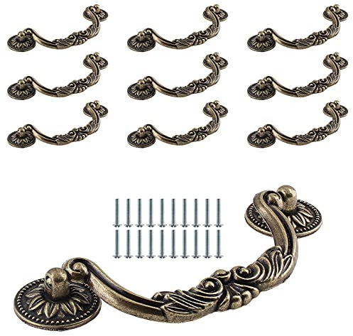 Jersvimc 10 Piece Drop Drawer Handles 5 Inch(128mm) Hole Centers - 6.2 Inch Total Length, Bail Cabinet Pulls Bronze Dresser Handles for Furniture Cupboard Wardrobe Kitchen Door
