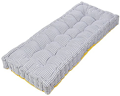Dibor Garden Bench Cushion Blue Stripe Print 100% Cotton 2 Seater Seat Pad | Machine Washable, 100% Cotton, Recycled Polyester Fibre Filling, Blue Stripe, Seat Pad, Bench Cushion