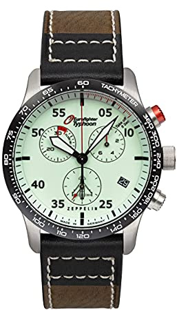 Zeppelin Herrenuhr mit Lederband Serie Eurofighter ETA Quarz Chronograph 10 Bar Datum 7298-5
