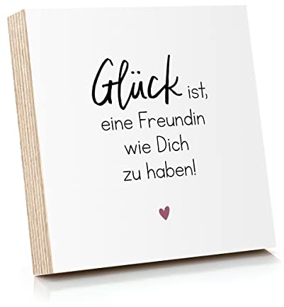 ARTFAVES® Holzbild mit Spruch - Glück ist eine Freundin wie dich zu haben | Deko Geschenk zum Thema Freundschaft/Größe: 14,8 x 14,8 cm