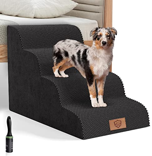 Myiosus Hundetreppe für Bett und Sofa, 4-stufige rutschfeste Haustiertreppe für kleine Hunde & Katzen mit abnehmbarem waschbarem Bezug, hochdichter Schaumstoff-Hunderampenleiter, 73 x 40 x 53 cm