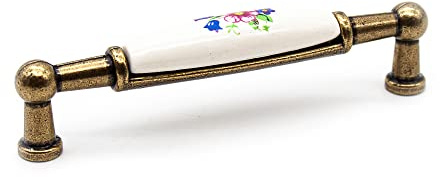 DOJA Barcelona | Möbelgriffe Vintage | 4 Antik Griffe Möbel - Frühlingsblume Motiv | 106 * 26 * 19mm | Zink-Alum und Porzellan Möbelknöpfe | Griffe für Küchenschränke, Schrankgriffe Vintage